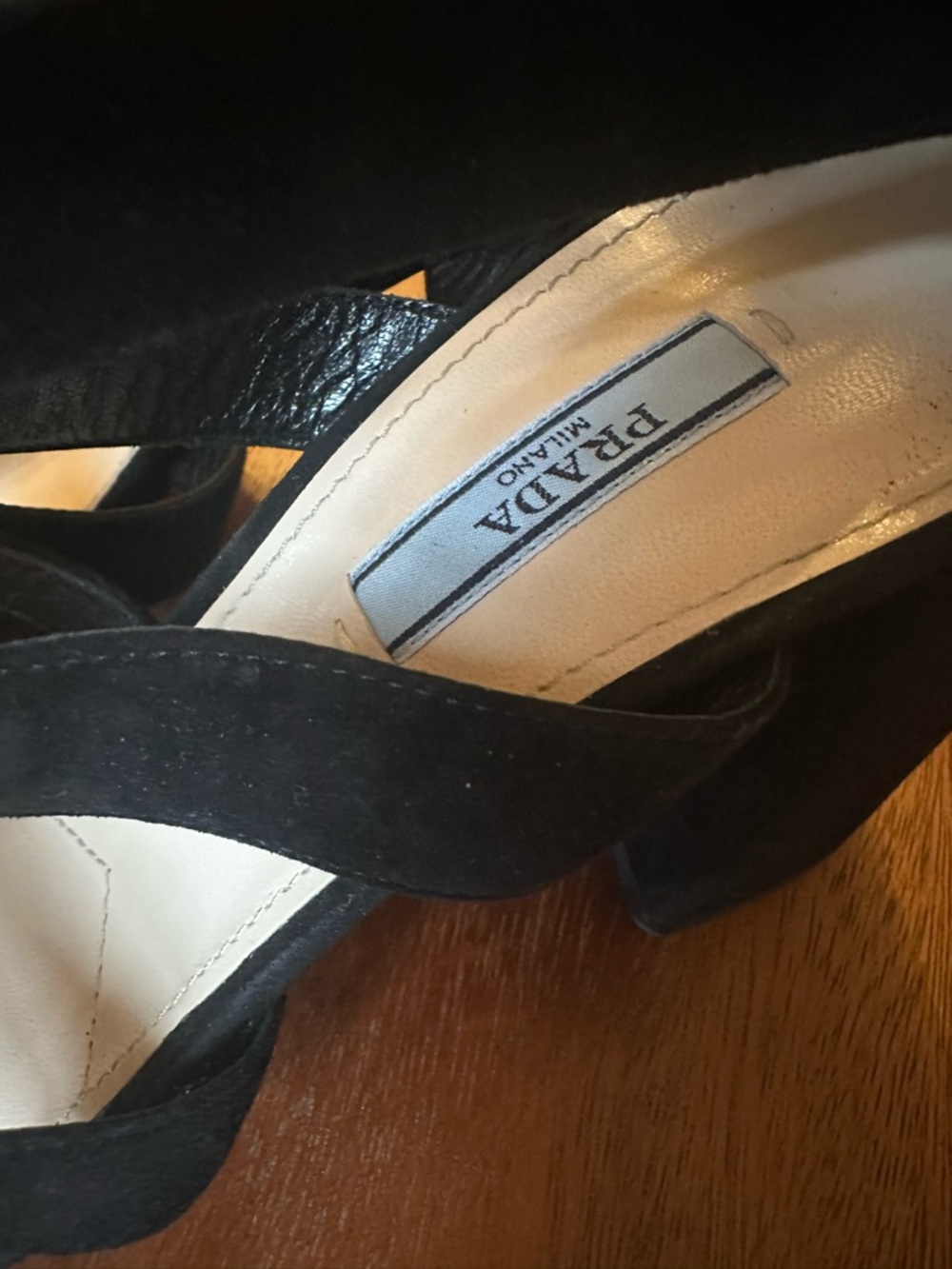 PRADA Black Suede Block Heel Cage Sandal, 85mm - Picture 7 of 8